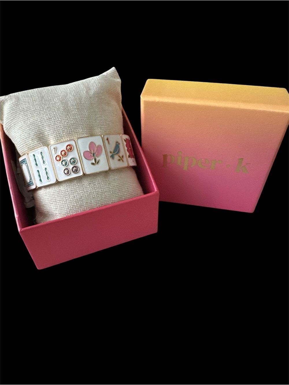 Piper-K White Enamel Charm Bracelet Mah Jong tiles. NWT
